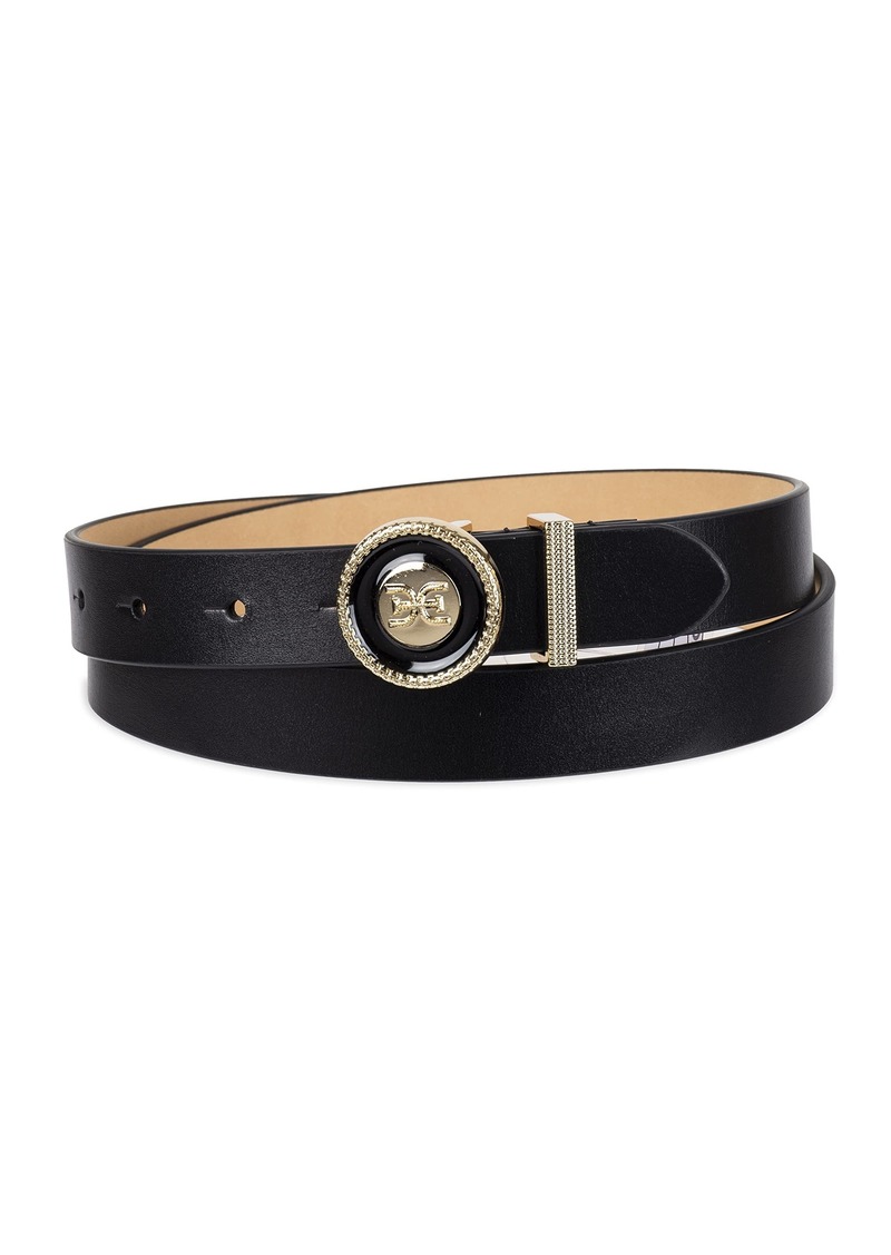 Sam Edelman Women's Circular Double-E Enamel Plaque Buckle Belt Black