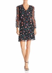 Sam Edelman Women's Floral Embroidered mesh Blouson Dress red Pansy