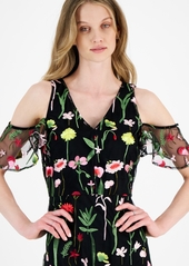 Sam Edelman Women's Fresh Cut Embroidery Cold-Shoulder Midi Dress - Black Mult