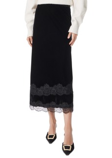 Sam Edelman Women's Gracie Lace-Trim Midi Velvet Skirt - Black