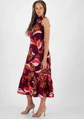 Sam Edelman Women's Hoyal Large Floral High-Neck Dress - Wine Multi