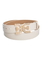Sam Edelman Women's Imitated Pearl Embellished Double-e Plaque Buckle Belt - Ivory