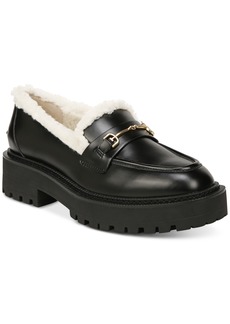Sam Edelman Women's Laurs Faux-Fur Lug-Sole Tailored Loafers - Black