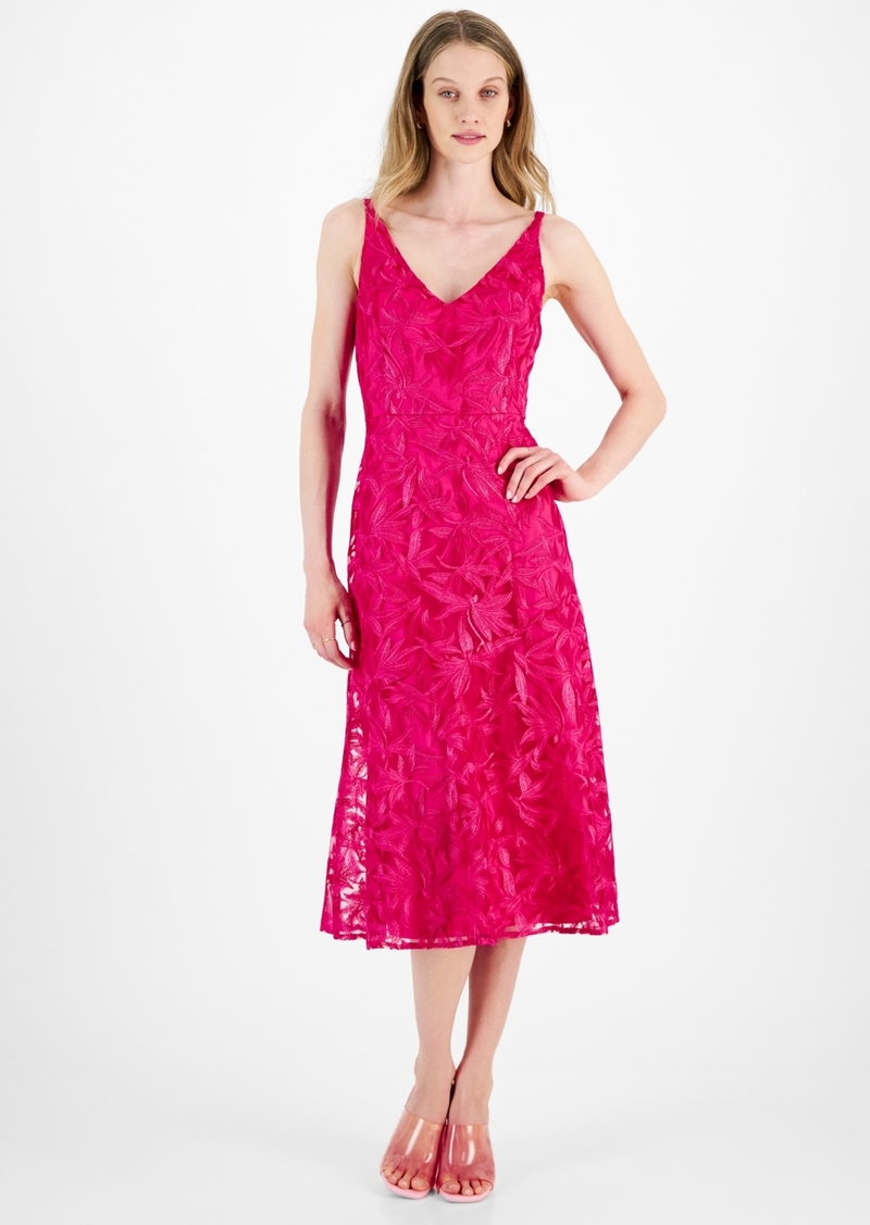 Sam Edelman Women's Leafy Embroidery V-Neck Sleeveless Dress - Pink