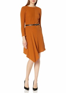 Sam Edelman Women's Long Sleeve Asymmetrical Belted Midi Knit Dress