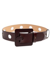 Sam Edelman Women's Perforated Leather Belt with Leather Covered Buckle - Brown