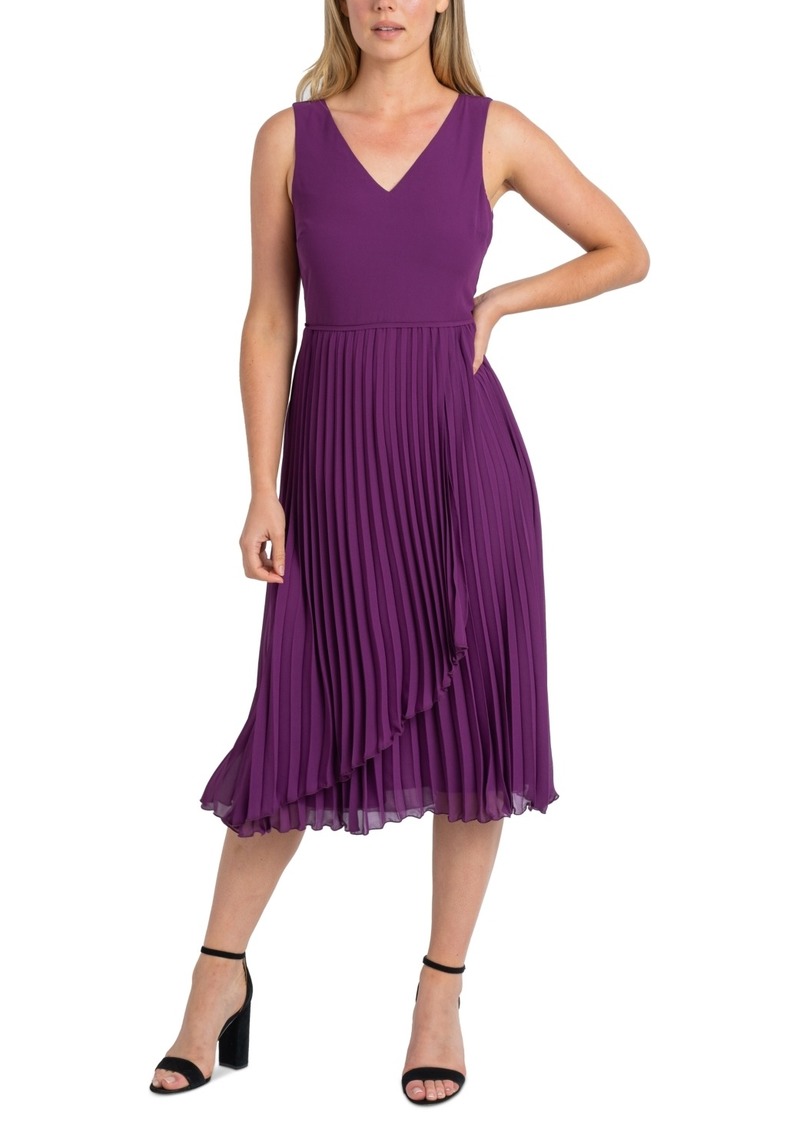 Sam Edelman Women's Pleated Faux-Wrap Dress - Eggplant