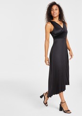 Sam Edelman Women's Pleated Surplice Satin A-Line Dress - Black