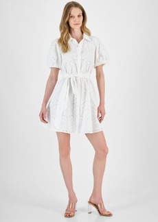 Sam Edelman Women's Puff-Sleeve Belted Eyelet Dress - White