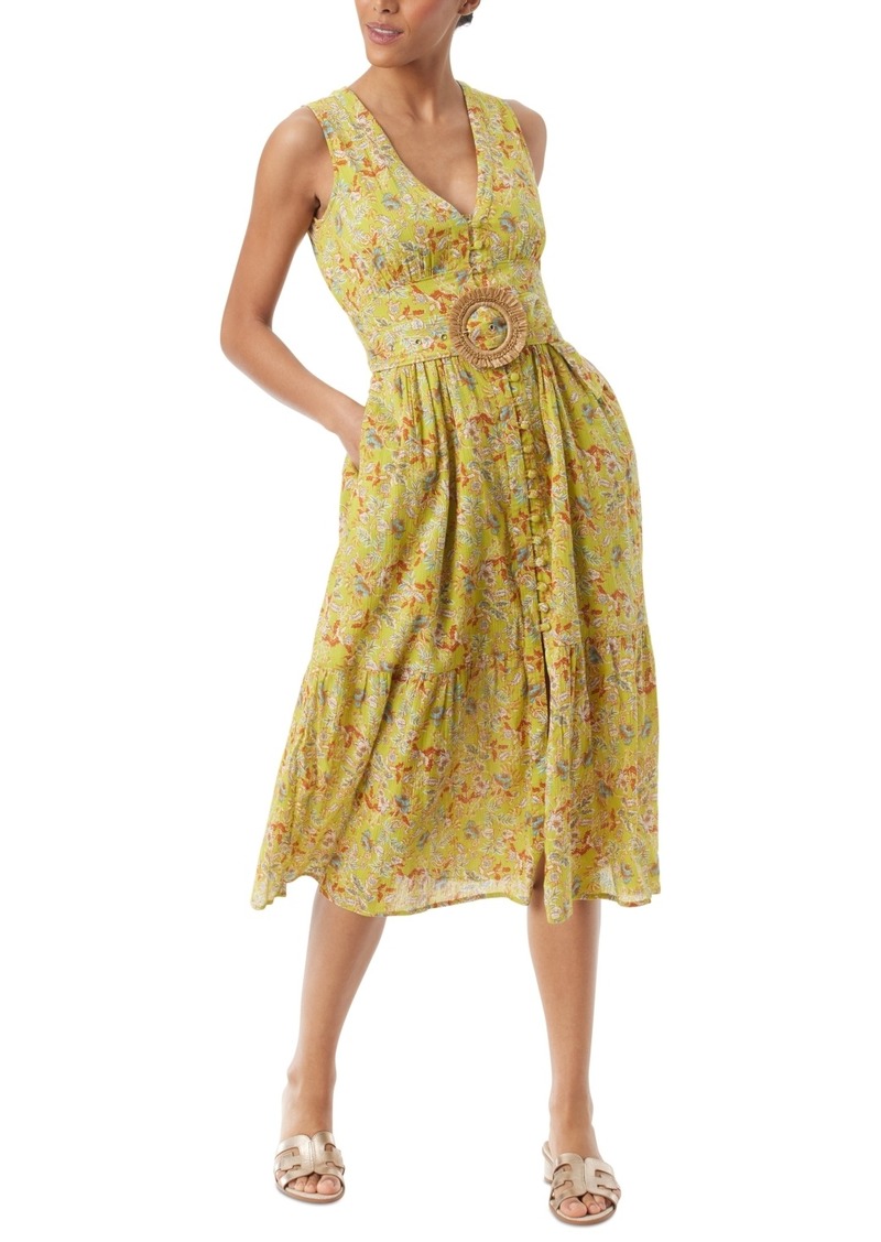 Sam Edelman Women's Selene Cotton Belted Midi Dress - Apple Green- Folk Garden