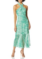 Sam Edelman Women's Sleeveless Criss Cross Halter Neck Stripe Maxi Dress
