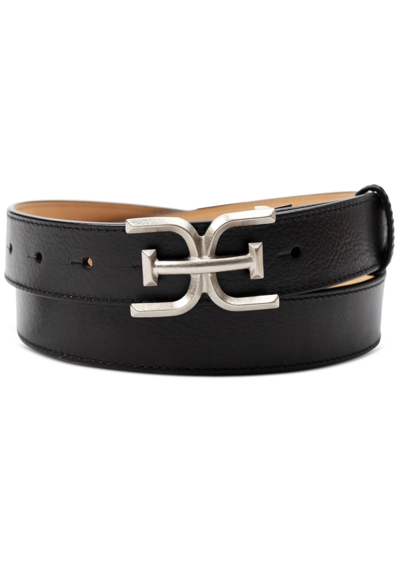 Sam Edelman Women's Slim Double-e Plaque Buckle Belt - Black