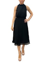 Sam Edelman Women's Smocked-Waist Plisse Midi Dress - Black