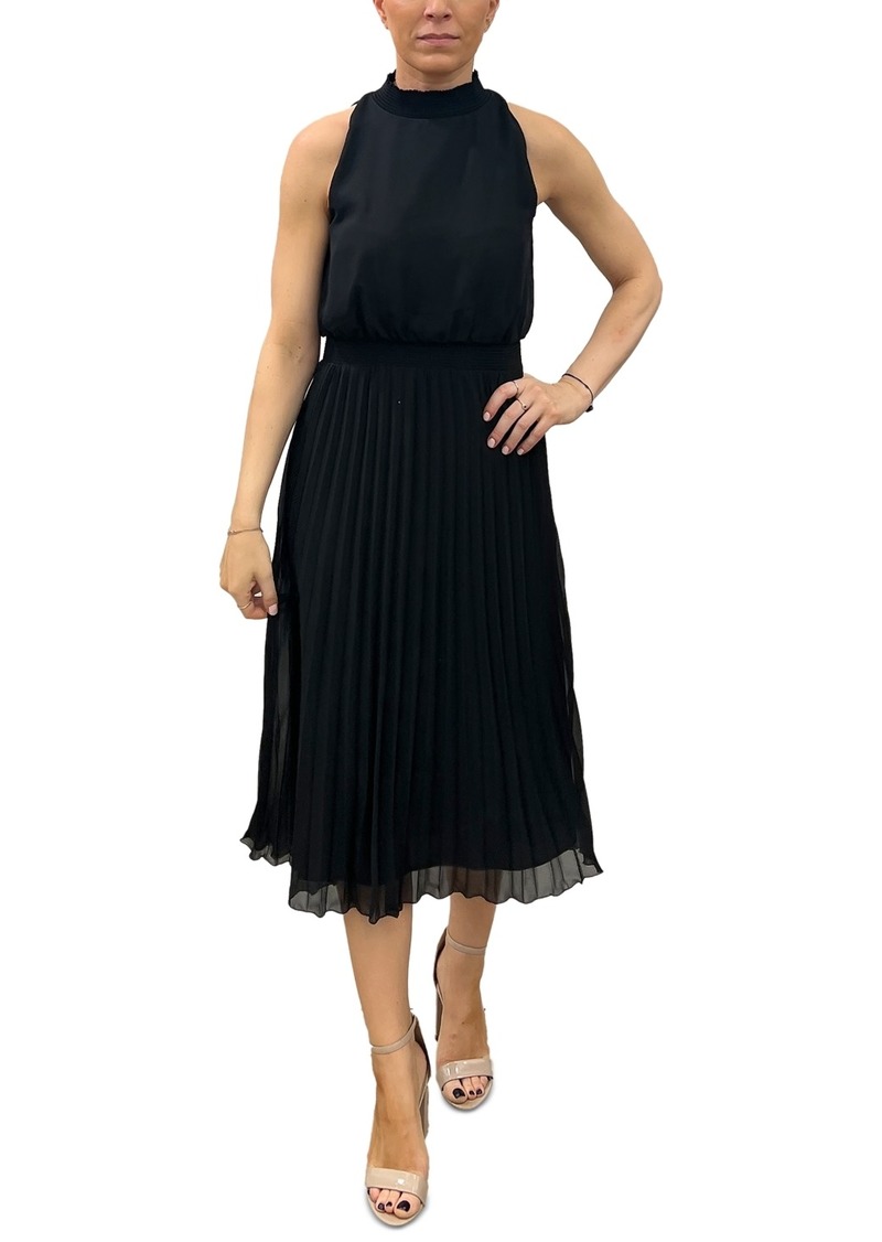 Sam Edelman Women's Smocked-Waist Plisse Midi Dress - Black