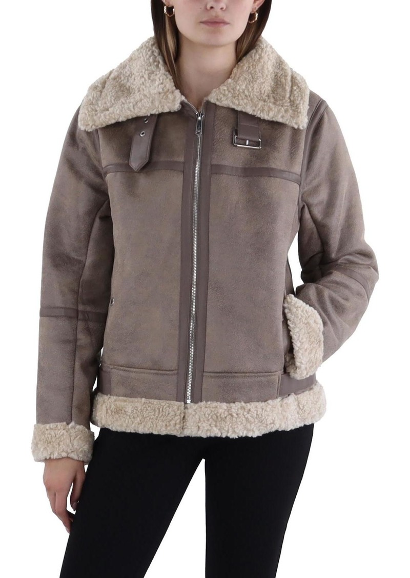 Sam Edelman Womens Faux Fur Lined Cold Weather Leather Jacket