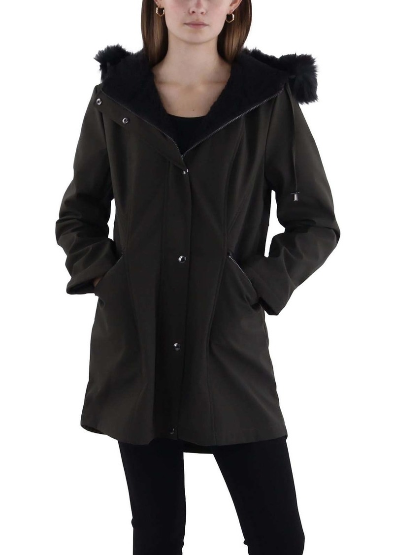 Sam Edelman Womens Faux Fur Trim Hooded Anorak Jacket