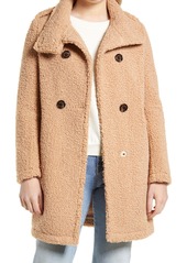 Sam Edelman Double Breasted Faux Shearling Teddy Coat in Lt. Camel at Nordstrom