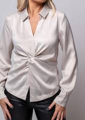 Sanctuary Easy On Me Satin Blouse In Toasted Marshmallow