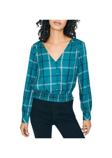Sanctuary Fool For You Womens Check Print Button Down Peasant Top