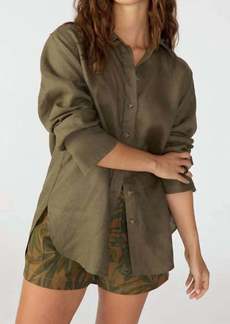 Sanctuary Relaxed Linen Shirt In Mossy Green