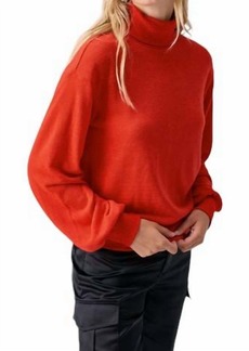 Sanctuary Ruched Sleeve Turtleneck Top In Lipstick