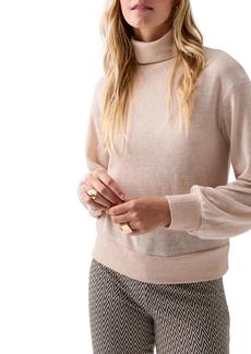 Sanctuary Ruched Sleeve Turtleneck Top In Toasted Marshmallow