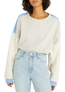 Sanctuary All the Feels Mixed Media Faux Shearling Cotton Sweatshirt in Heather Mo at Nordstrom