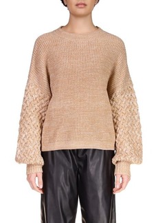 Sanctuary Cable Stitch Sleeve Sweater in Toasted Oa at Nordstrom