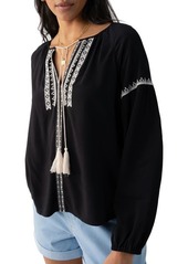 Sanctuary Embroidered Tie Neck Top