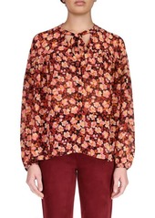 Sanctuary Floral Print Tie Neck Blouse in Strawberry at Nordstrom