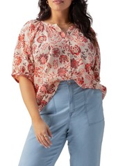 Sanctuary Floral Puff Sleeve Cotton Button-Up Top