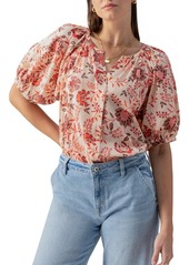 Sanctuary Floral Puff Sleeve Cotton Button-Up Top