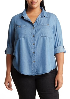 Sanctuary Long Sleeve Tencel® Lyocell Button-Up Shirt in Medium Blue at Nordstrom Rack