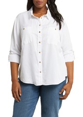 Sanctuary Long Sleeve Tencel® Lyocell Button-Up Shirt in Soft Powder at Nordstrom Rack