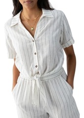 Sanctuary Marina Stripe Tie Waist Linen Blend Top