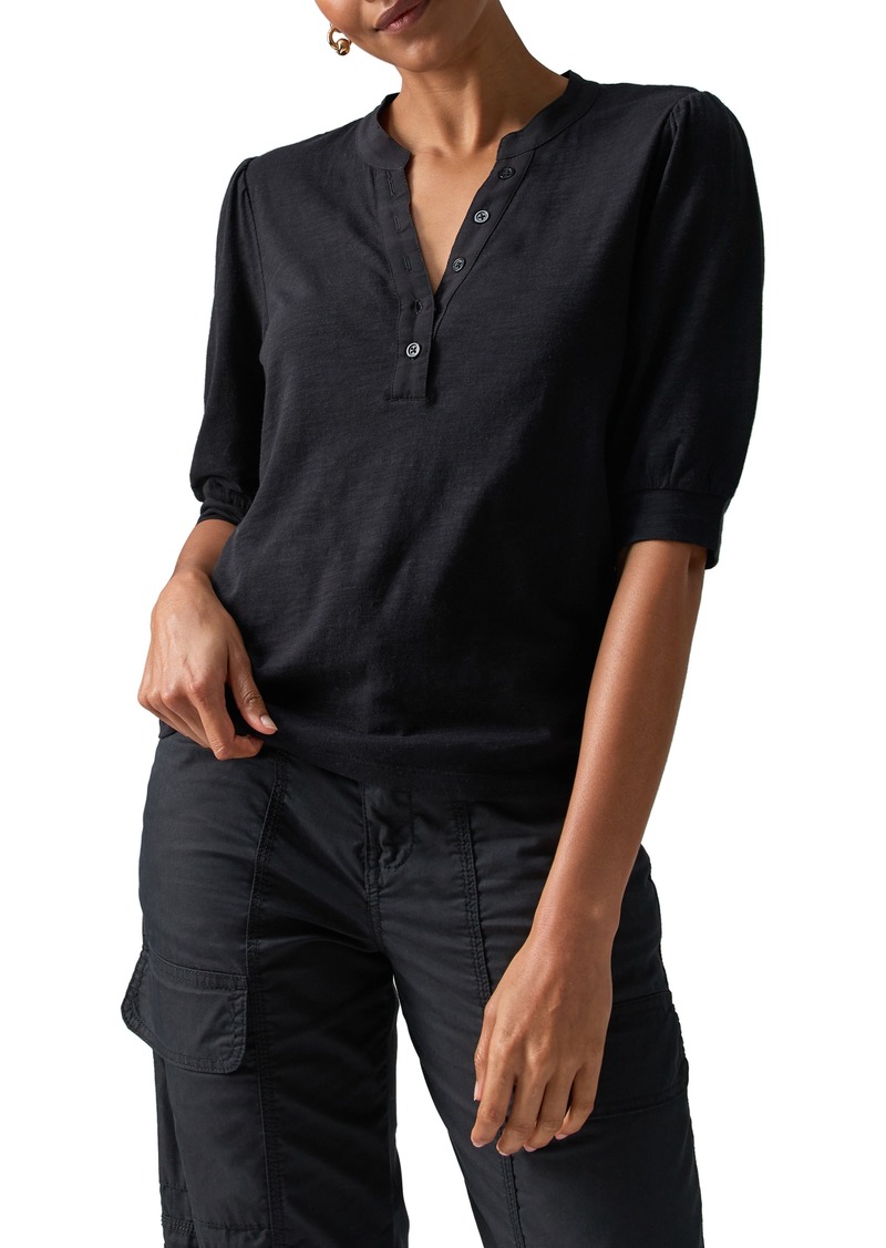 Sanctuary Mixed Media Organic Cotton Blend Top in Black at Nordstrom Rack