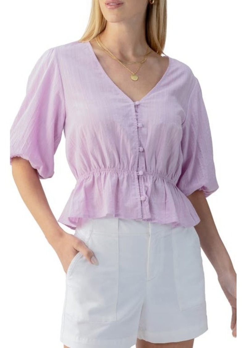 Sanctuary Puff Sleeve Cotton Dobby Button-Up Top
