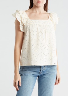 Sanctuary Solana Embroidered Eyelet Flutter Sleeve Top in Soft Powder at Nordstrom Rack