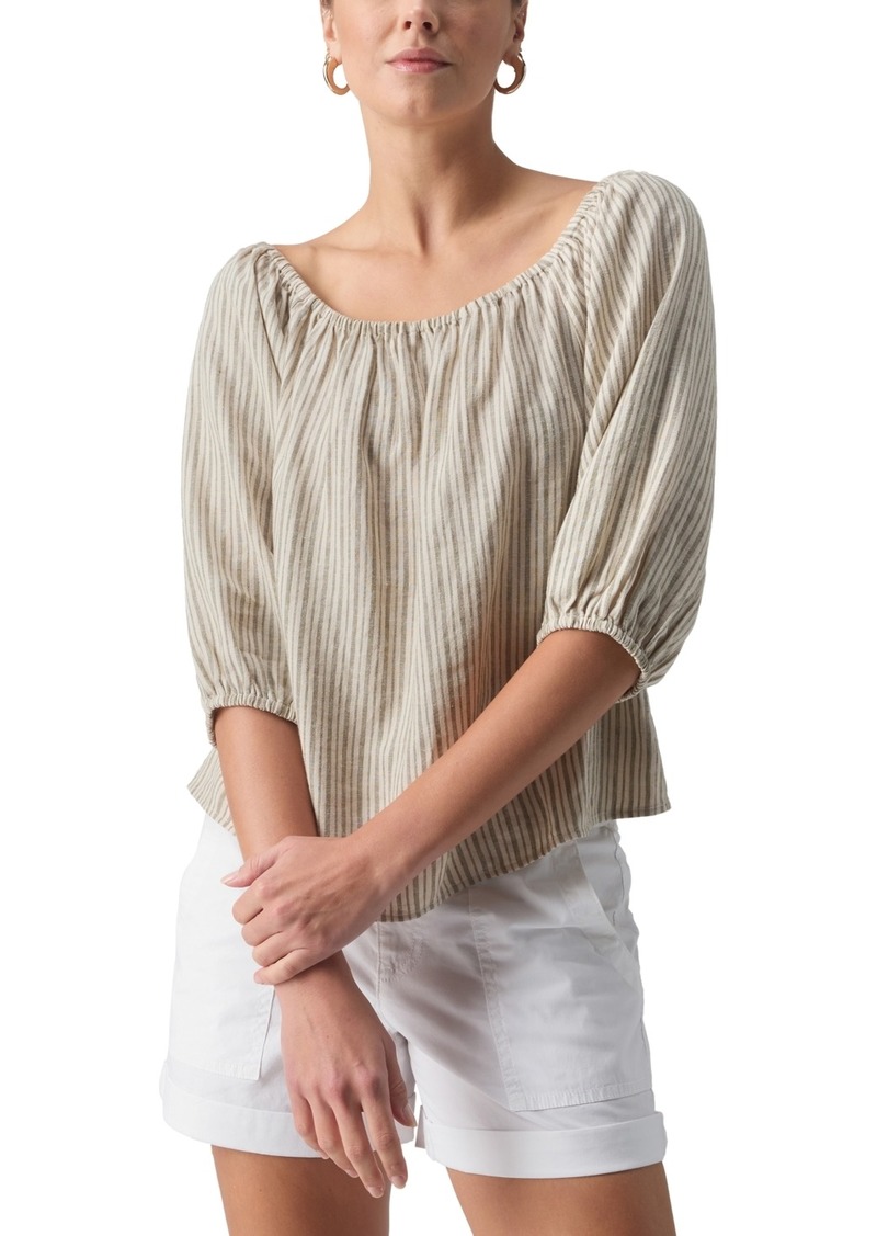 Sanctuary Women's Beach To Bar Linen-Blend Striped Blouse - Eco Olive Stripe