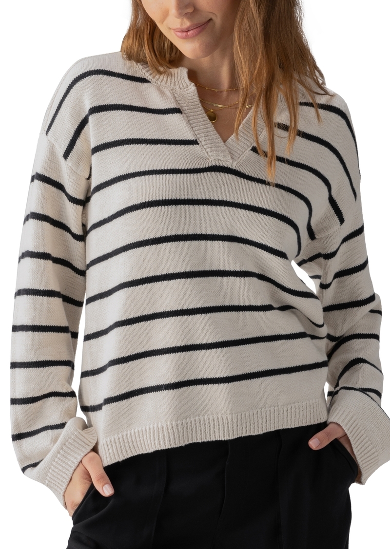 Sanctuary Women's Chill Vibes Striped Cotton Pullover Sweater - Chalk Black Stripe