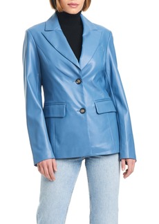 Sanctuary Women's Faux Leather Single-Breasted Blazer Jacket with Corset Back - Denim blue