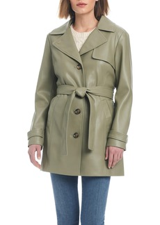 Sanctuary Women's Faux Leather Single-Breasted Fitted Trench Coat - Spring sage