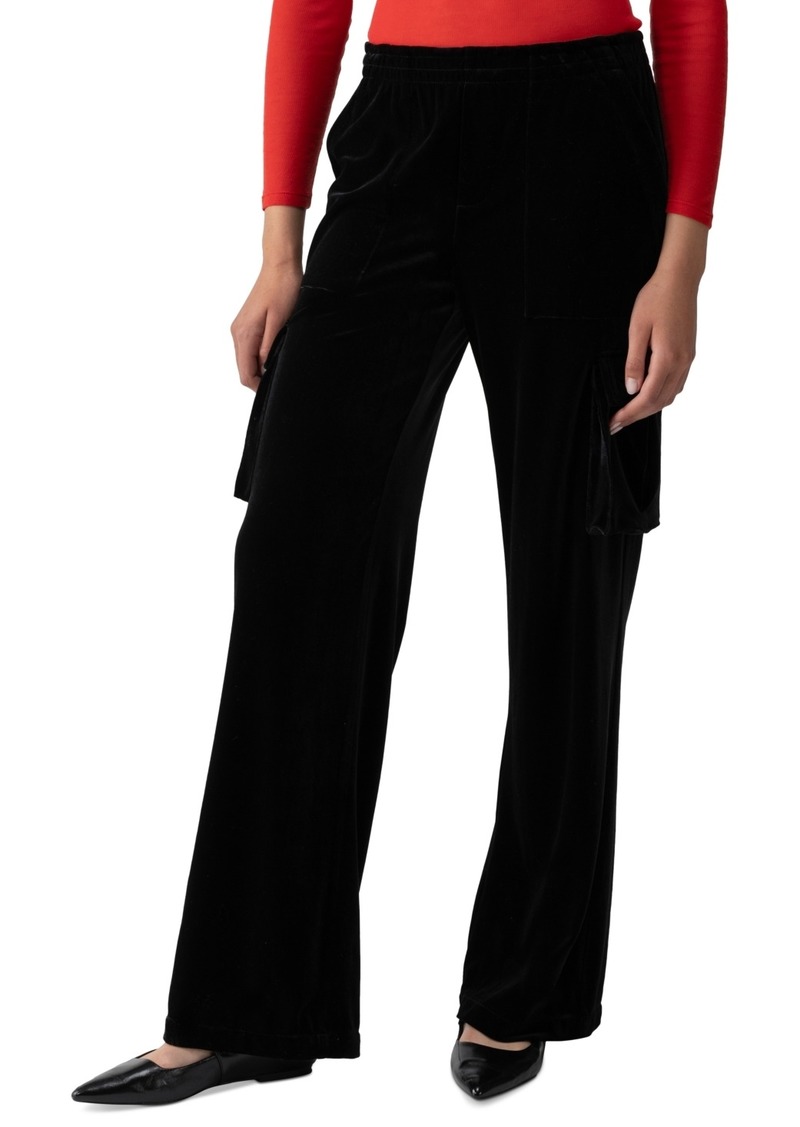 Sanctuary Women's High Rise Velvet Cargo Pants - Black