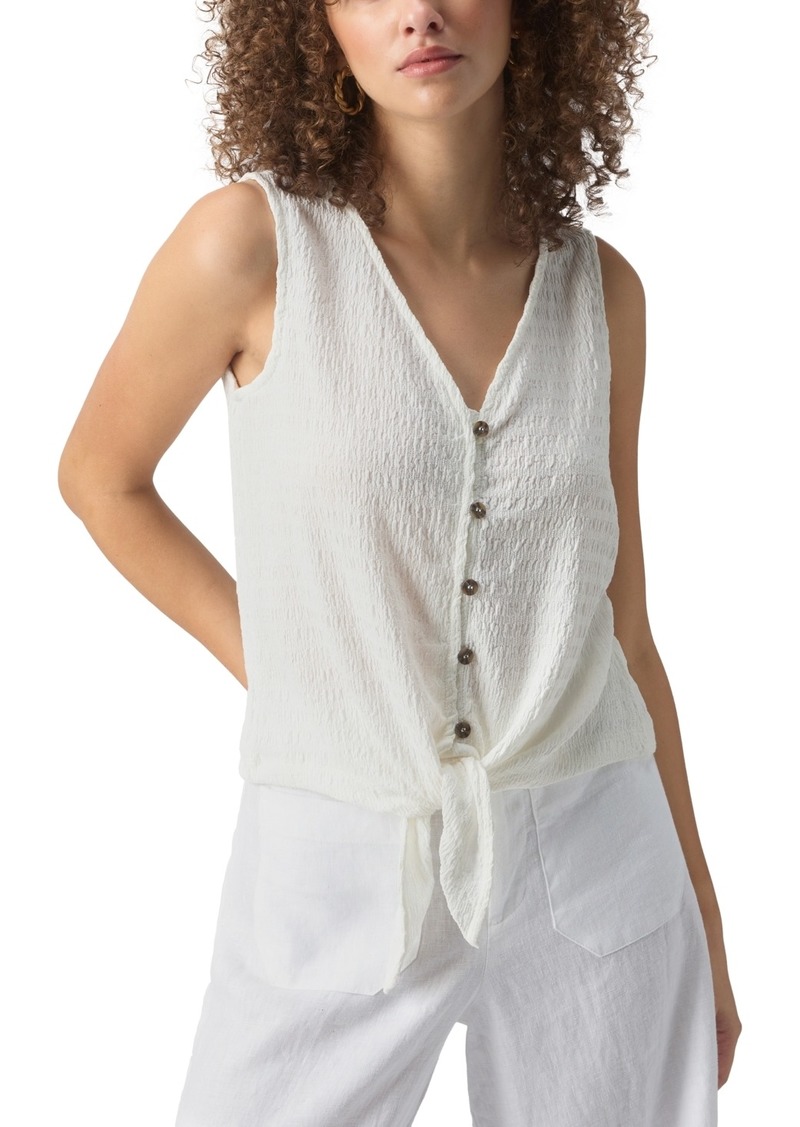 Sanctuary Women's Link Up Textured Button-Front Tie-Hem Top - White