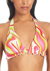 Sanctuary Women's Neon Swirl Tie-Front Ruffled Halter Swim Top - Multi
