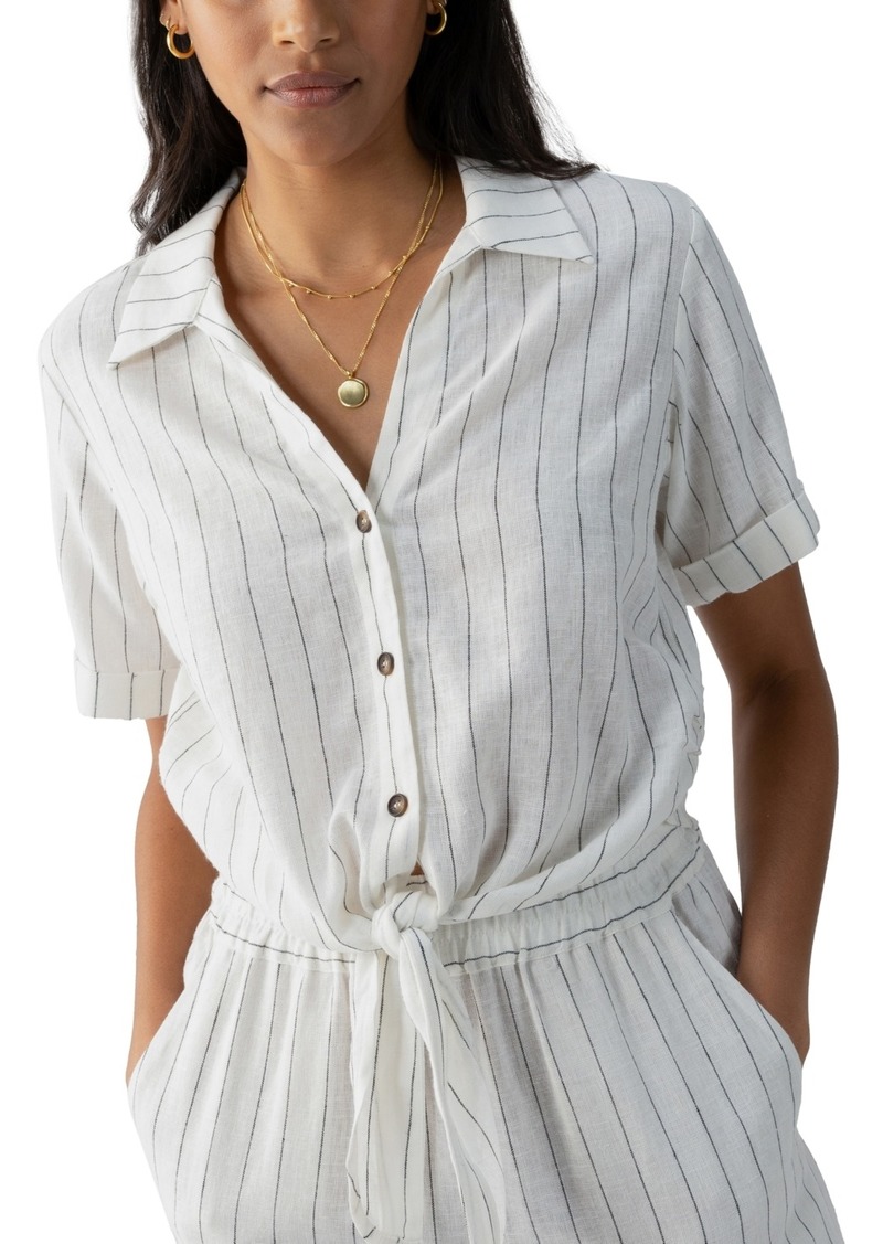 Sanctuary Women's Ocean Striped Button-Front Tie-Hem Shirt - Biarritz Stripe