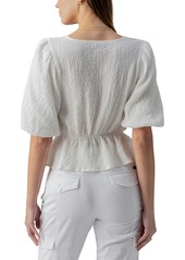 Sanctuary Women's Textured Button-Front Peplum Top - White