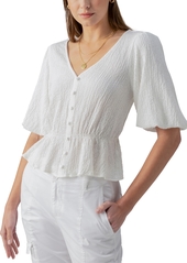 Sanctuary Women's Textured Button-Front Peplum Top - White