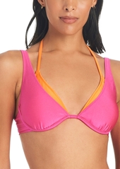 Sanctuary Women's Twice As Nice Double Layered Underwire Bikini Top - Shimmer Neon Hibiscus/ Orange Hype