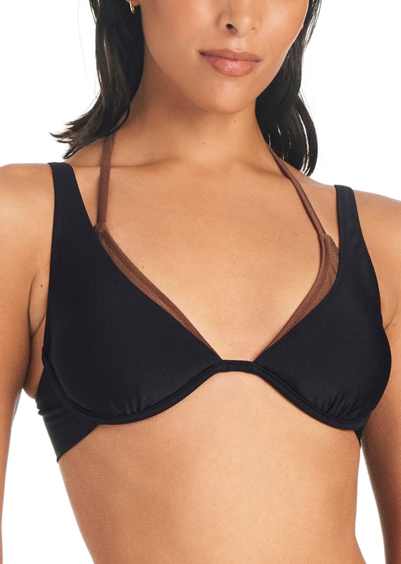 Sanctuary Women's Twice As Nice Double Layered Underwire Bikini Top - Shimmer Black/chocolate